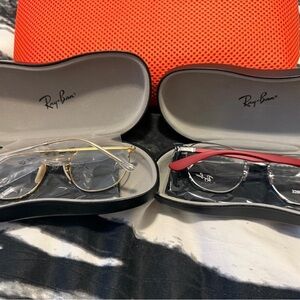 Ray-Ban Gold and Red Glasses Set